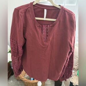 Anthropologie Elegant Burgundy Lace Sleeve Top